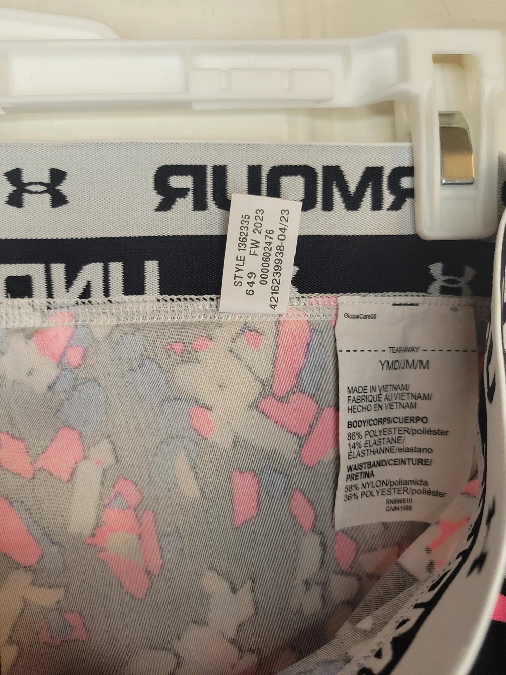 Under Armour Girl's Printed Athletic Leggings - Black with Pink & Blue Pattern